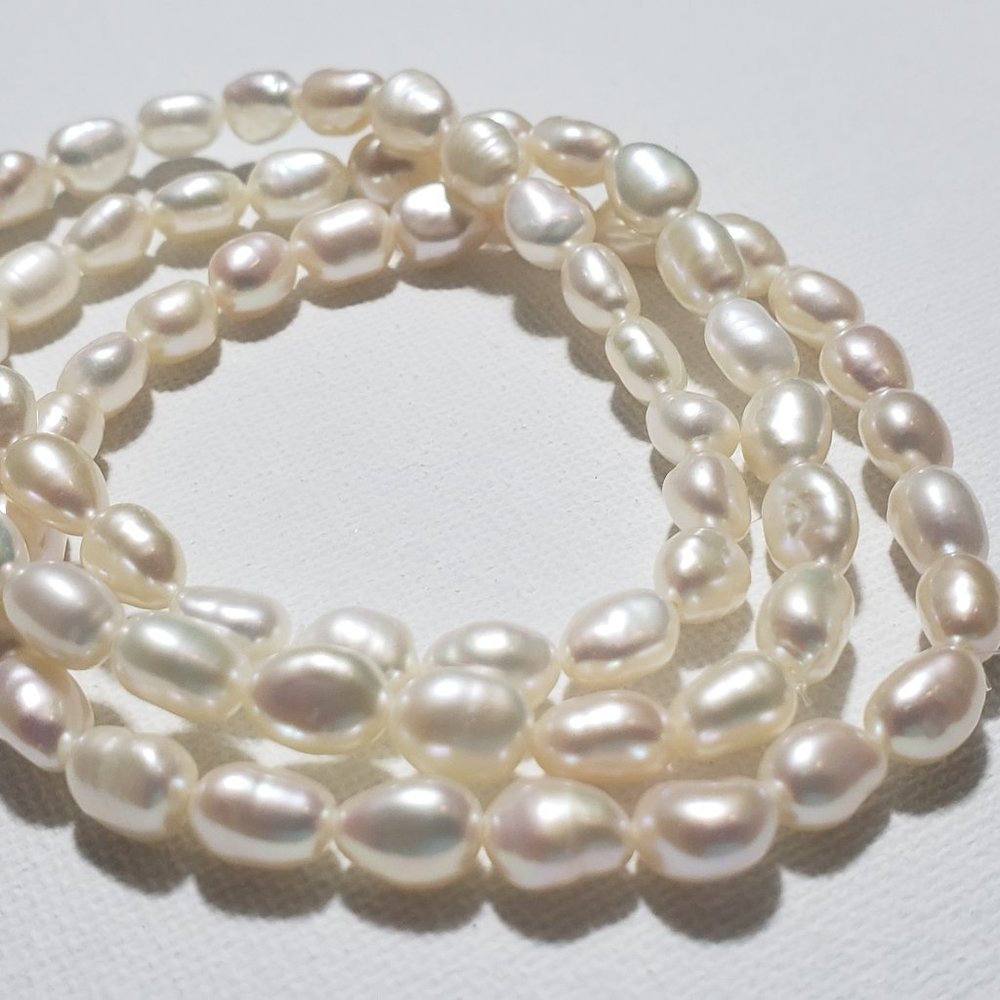 SOLD - SET of 3 Genuine Freshwater Cultured White Pearl CUTE Stretch Bracelets